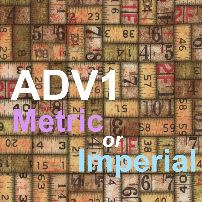 The words, "ADV1 Metric or Imperial" on a background made of different old tape measures