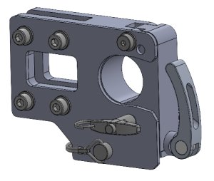 A side view of the hitch clamp closed.
